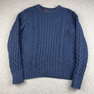 American Eagle Sweater Men Small Cable Knit Fisherman Blue Chunky Grandpa Preppy